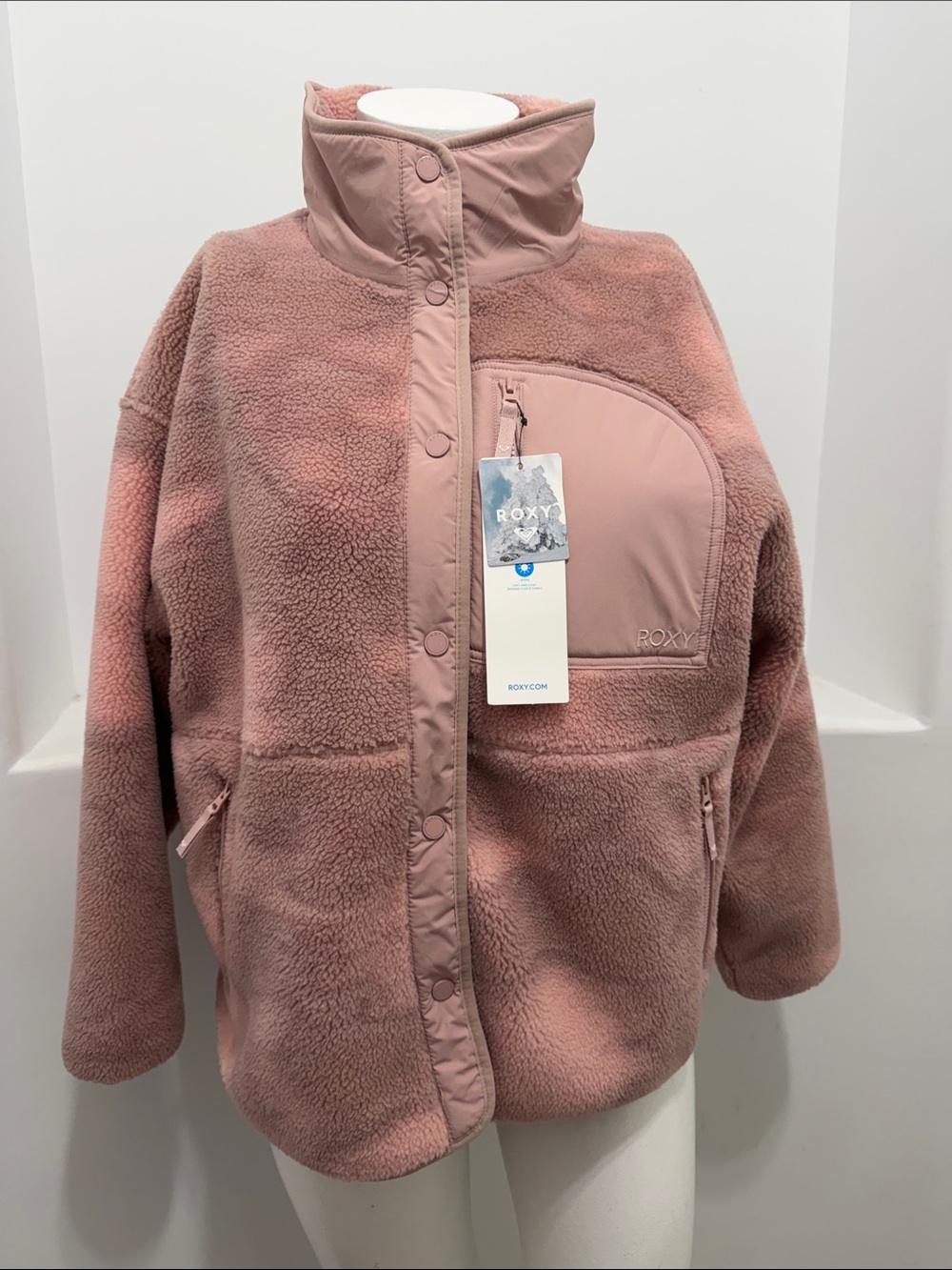 Roxy Axel Bonded Dusty Rose Sherpa Snap-Front Jacket Size XL - Picture 9 of 11